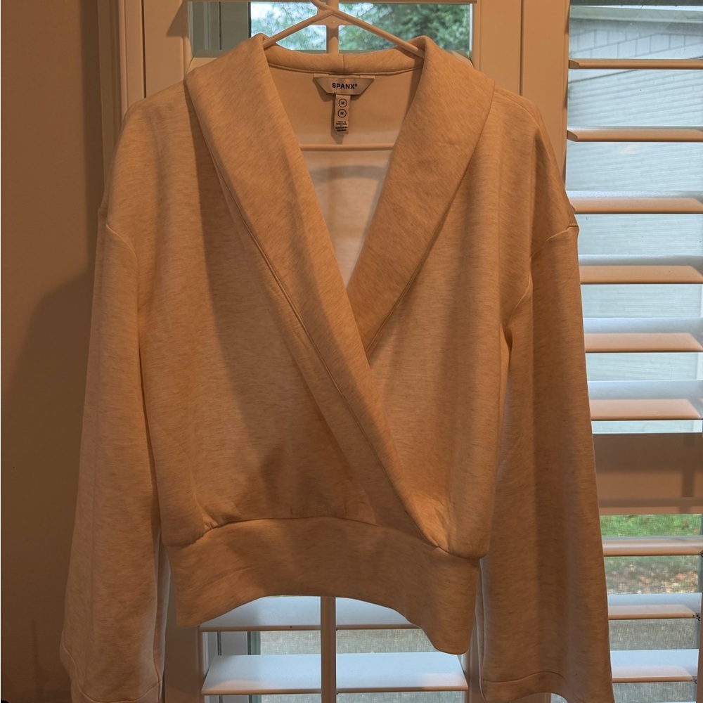 SPANX Cream Lightweight Wrap-Front Top